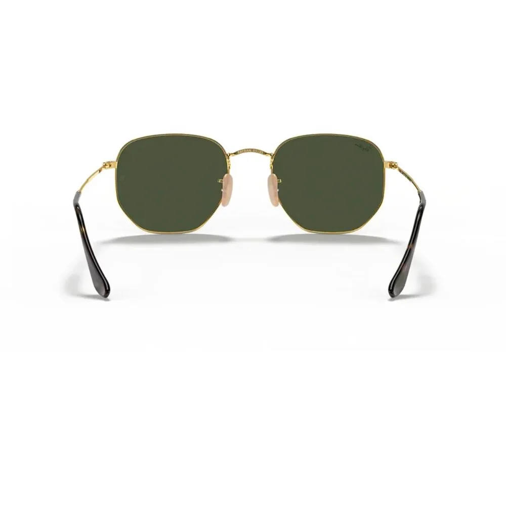 Ray-Ban Hexagonal Sunglasses Green Lenses Gold Metal Frame Adjustable Nosepads - Picture 3 of 13